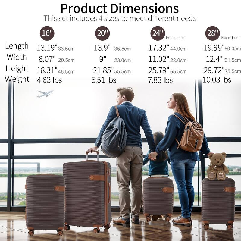 ABS Hard Shell Lightweight Expandable Travel Luggage with 4 Packing Cubes, TSA Lock, Spinner Wheels