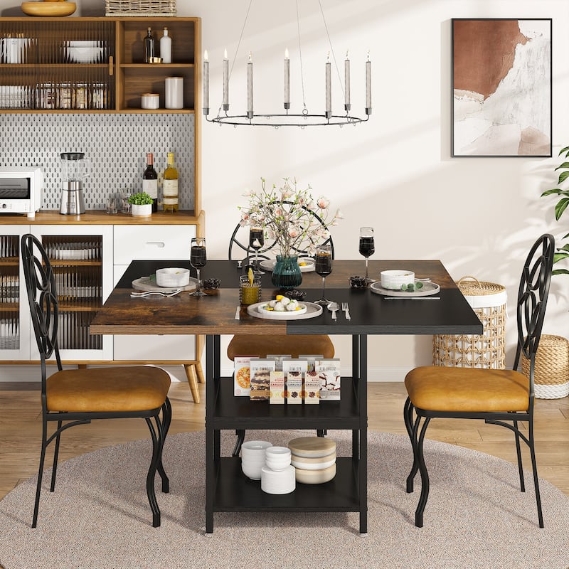 Round Dining Table with Storage Shelves for Kitchen Dining Room