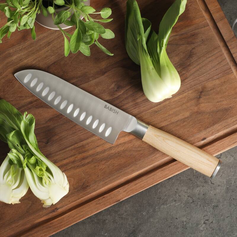 Babish High Carbon 1.4116 German Steel Full Tang 6.5-Inch Santoku Knife - for Chopping, Slicing, Dicing & Precision Prep