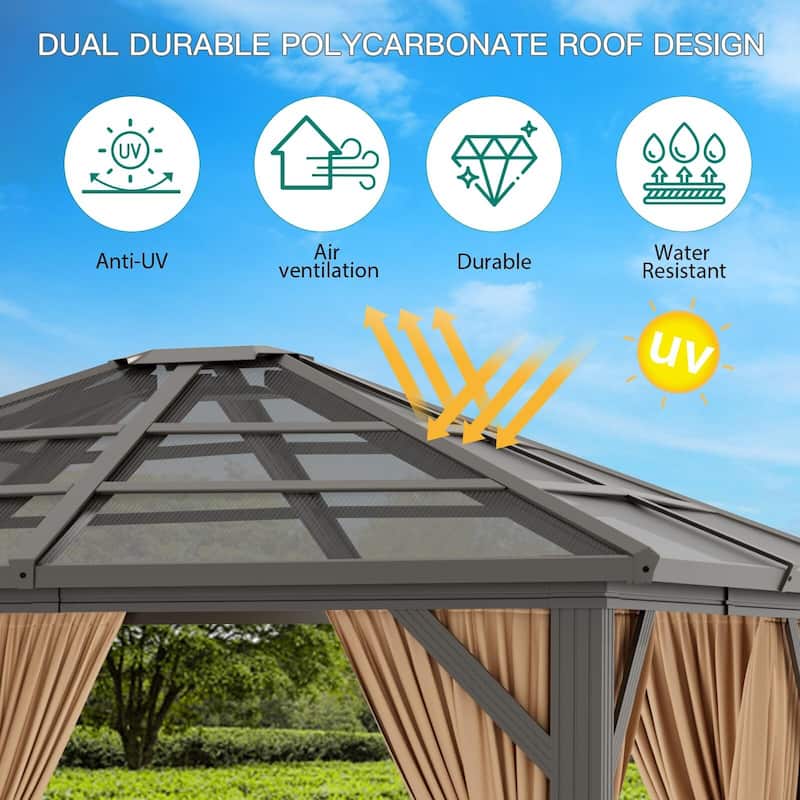 Outdoor Polycarbonate Hardtop Gazebo, Aluminium Frame