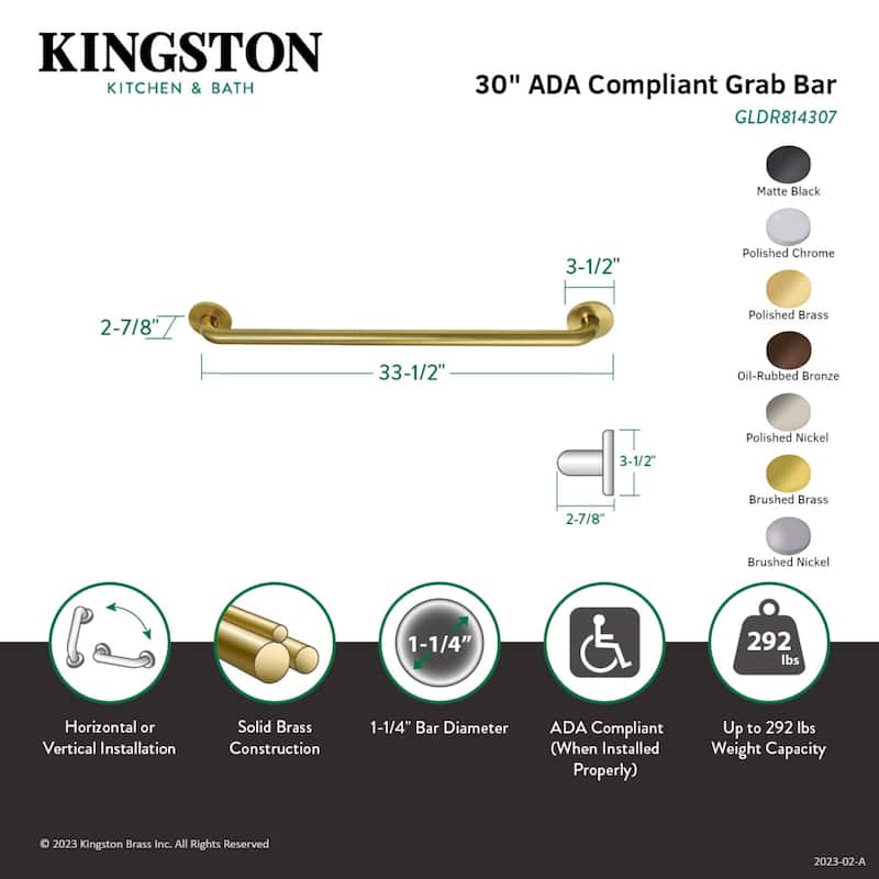 Kingston Brass Silver Sage 30-Inch X 1-1/4-Inch OD ADA Grab Bar