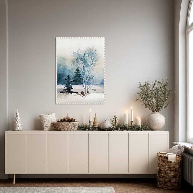 Dusty Blue II by Isabelle Z Framed Canvas Wall Art Print - Sylvie Beaded White
