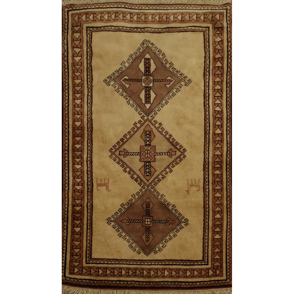 Hand Knotted Oriental 100% Wool Carpet Tribal Medallion Yellow & Gold Gabbeh Area Rug - 5' 5'' X 3' 4''