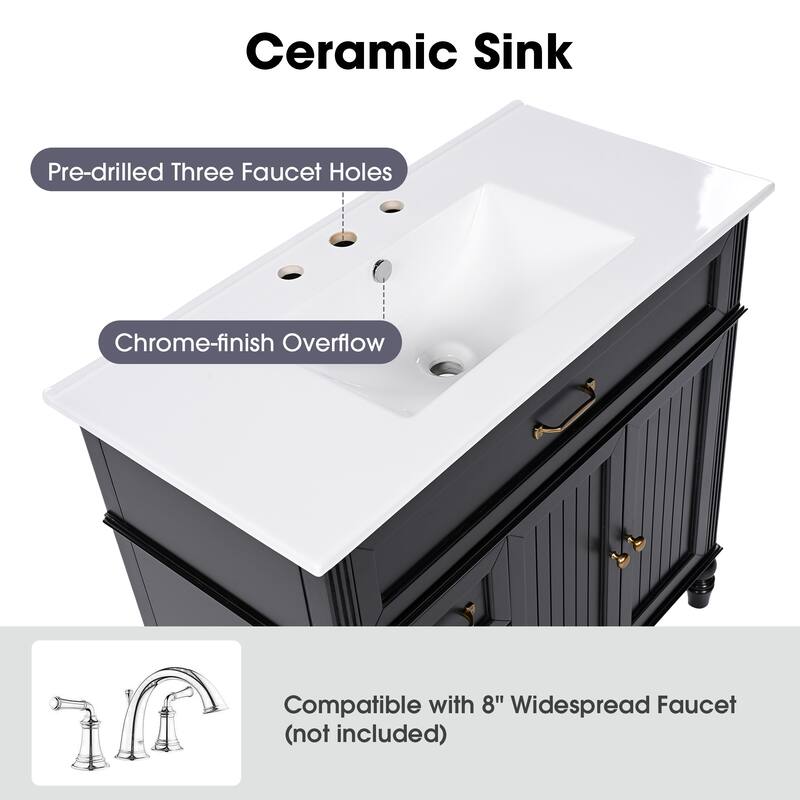 36 in. W Freestanding Bathroom Vanity with White Ceramic Sink and Two Drawers