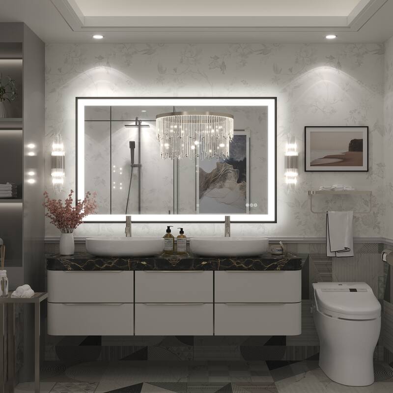 Extra Large Black Frame LED Bathroom Vanity Mirror with 3 Years Warranty and UL Certified