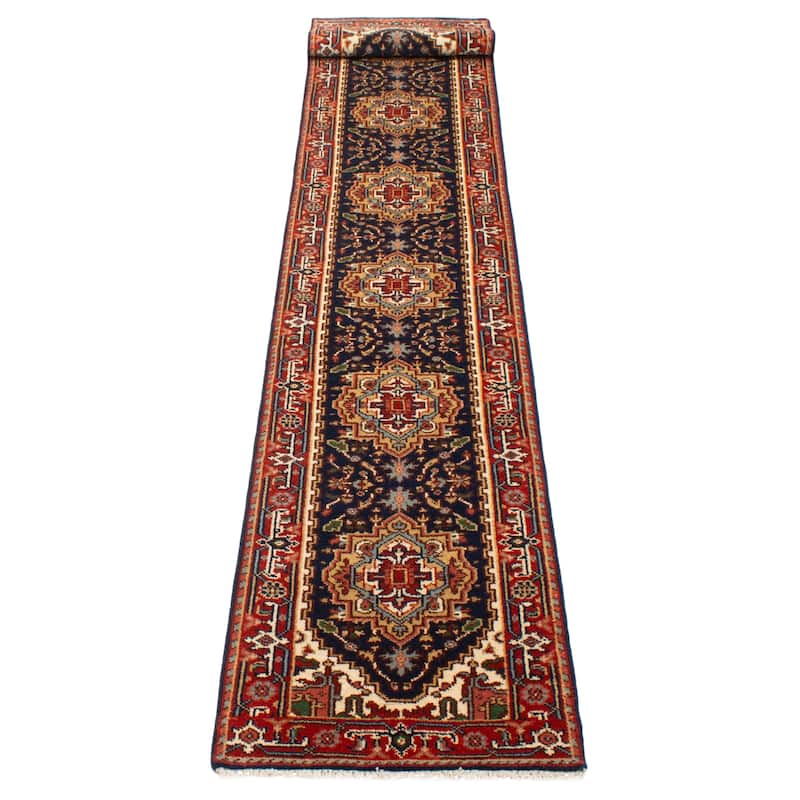 ECARPETGALLERY Hand-knotted Serapi Heritage Dark Navy Wool Rug - 2'6 x 25'7