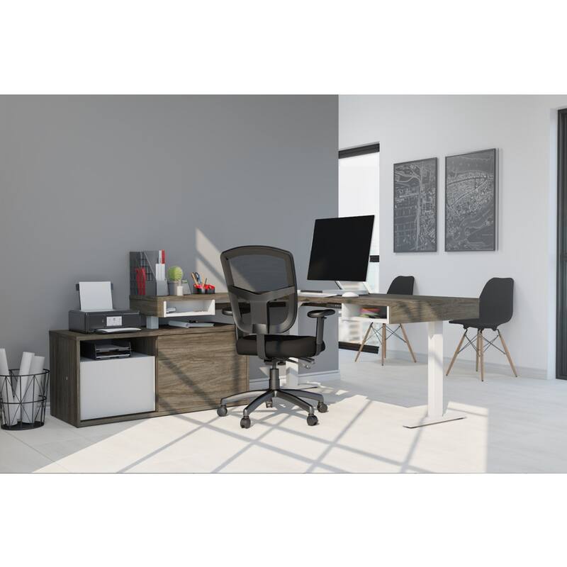 Bestar Pro-Vega 81W L-Shaped Standing Desk with Credenza