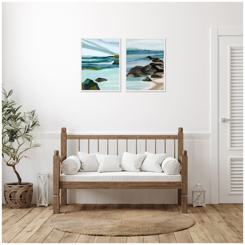 Kate and Laurel Sylvie Ocean Breeze Landscape - 2 Piece Framed Canvas Art Set by Nikita Jariwala