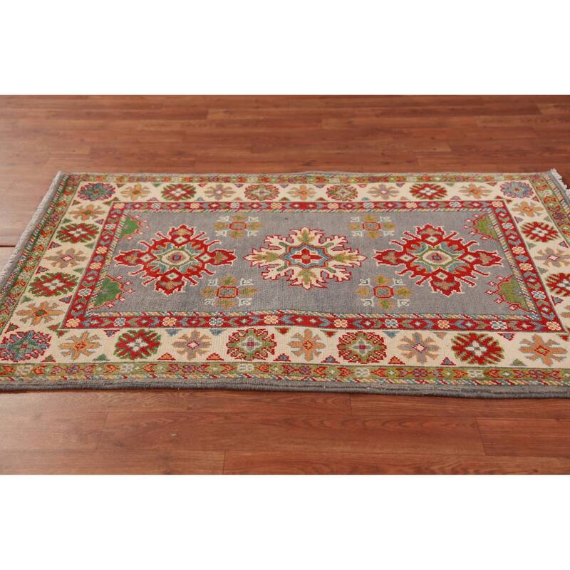 Gray Kazak Oriental Foyer Rug Handmade Wool Carpet - 2'9"x 4'1"