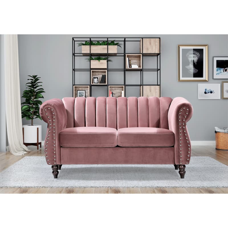 Charlot Velvet Chesterfield Rolled Arm Loveseat - Pink