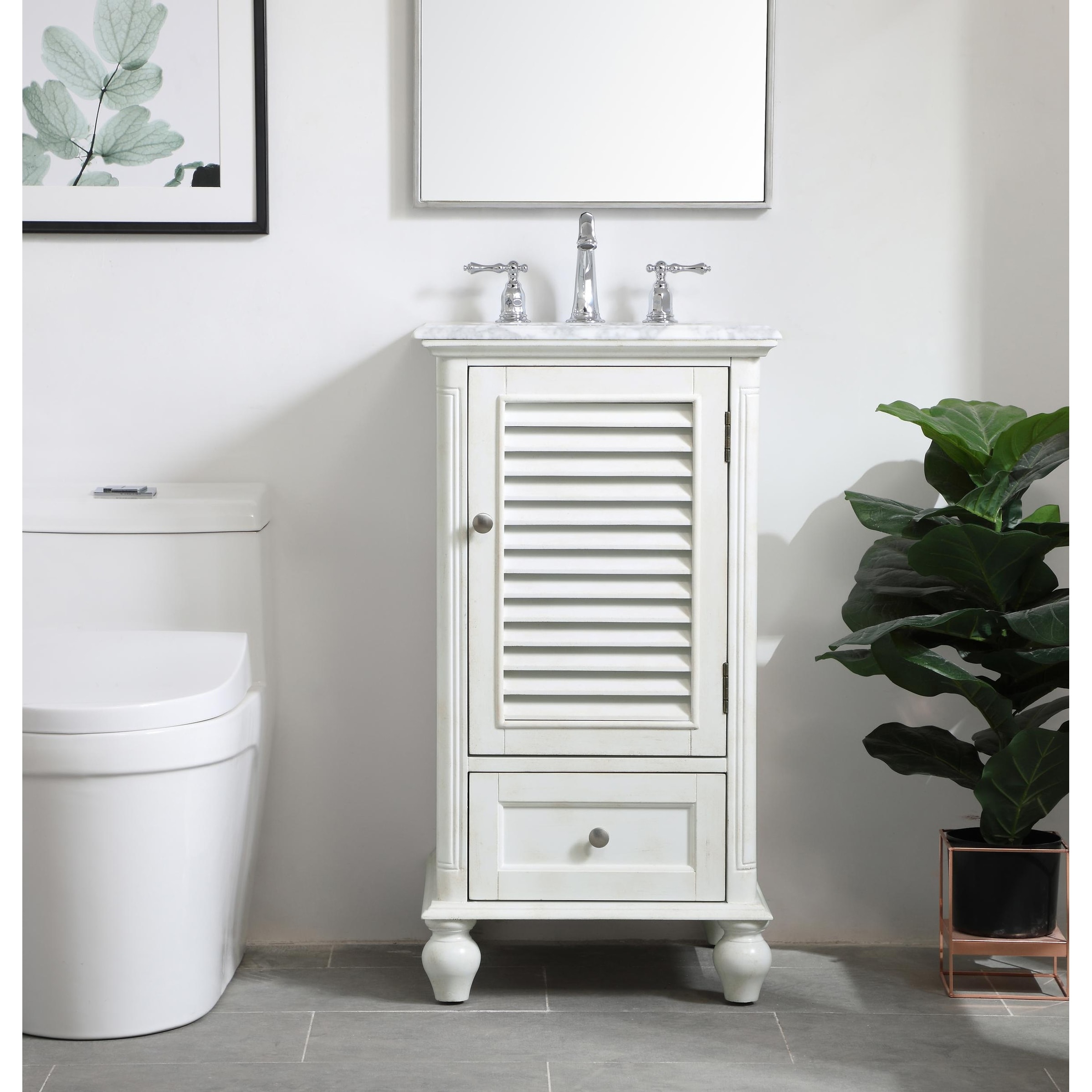 Rockland Coastal Bathroom Vanity Cabinet Set with Marble Top