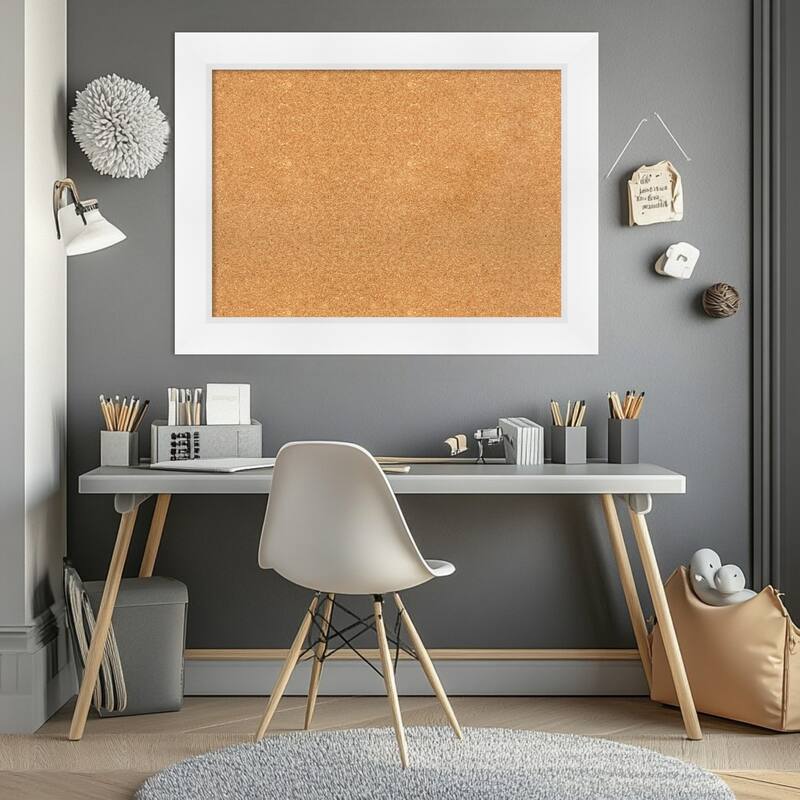 Sloped White Framed Cork Board - Bulletin Board, Organization Board, Pin Board