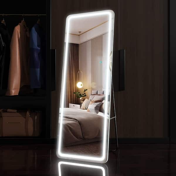 EDTEMI - 63"x20" Full Length Lighted Mirror, Body Mirror With LED Lights, Standing Mirror For Bedroom, Full Body Mirror, Wall Hanging Mirror With