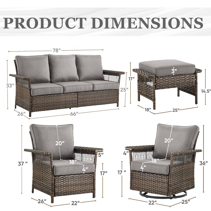 7 Piece Patio Sofa Swivel Chairs and Ottomans