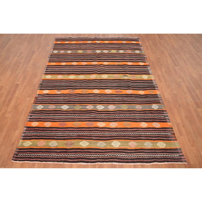 Hand Woven Oriental 100% Wool Carpet Southwestern Tribal Multi-Colored Kilim Area Rug - 9' 2'' X 6' 5''