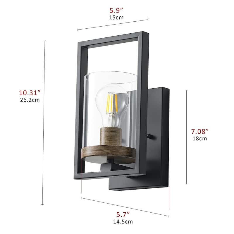 Industrial Matte Black Metal Frame Wall lamp with Cylinder Glass Shade