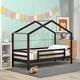 preview thumbnail 3 of 14, Playhouse-inspired Style Twin over Twin Sturdy Wood Bunk Bed with Roof, Slide and 3-step Ladder, Fun and Adorable Space, Black