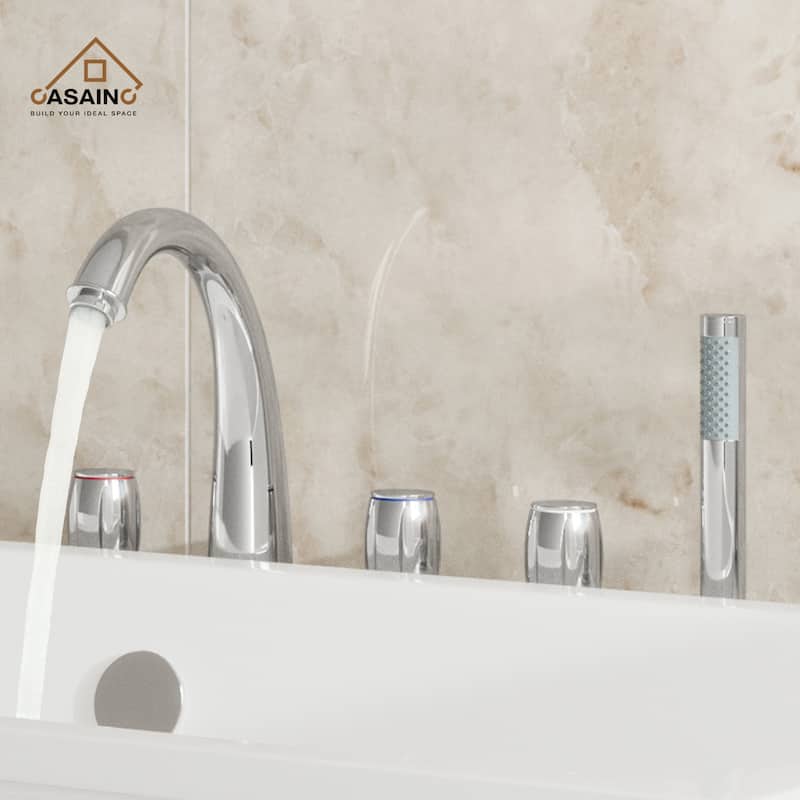 3-Handle Waterfall Roman Tub Faucet Deck-Mount Bathtub Faucet with Hand Shower