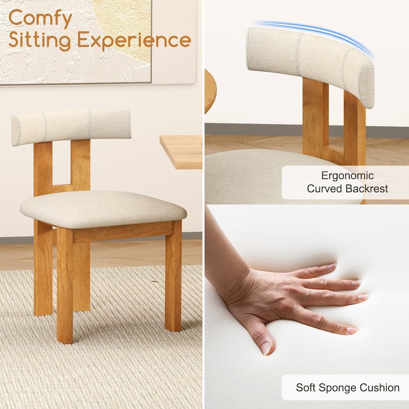 Dining Chair Set of 2 Upholstered Kitchen Chair with Padded Seat-Natural - Multi