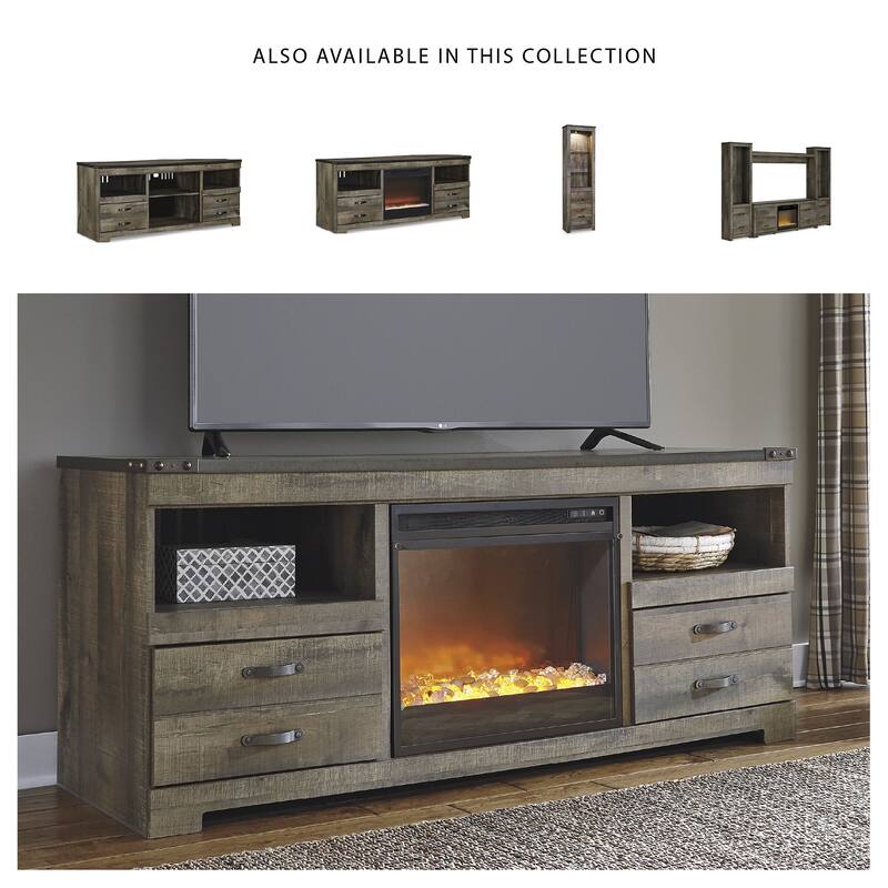 Signature Design by Ashley Trinell Brown 63" TV Stand for TVs up to 72" with Electric Fireplace - 63.5"W x 19.75"D x 26.25"H