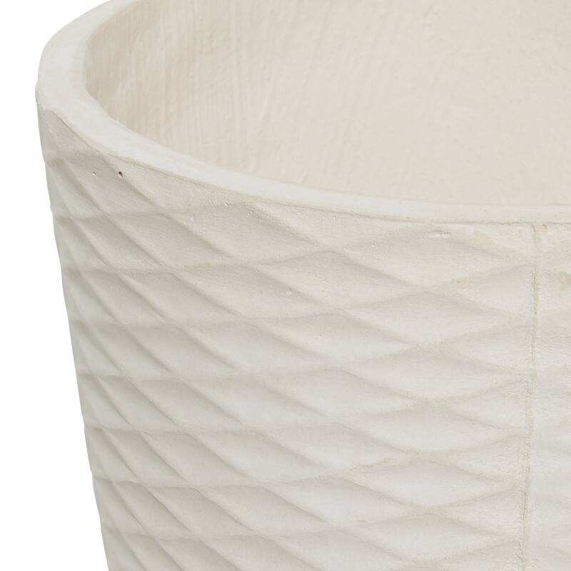 White or Grey Fiber Clay Wood Boho Eclectic Planter (Set of 2) - S/2 14", 16"H