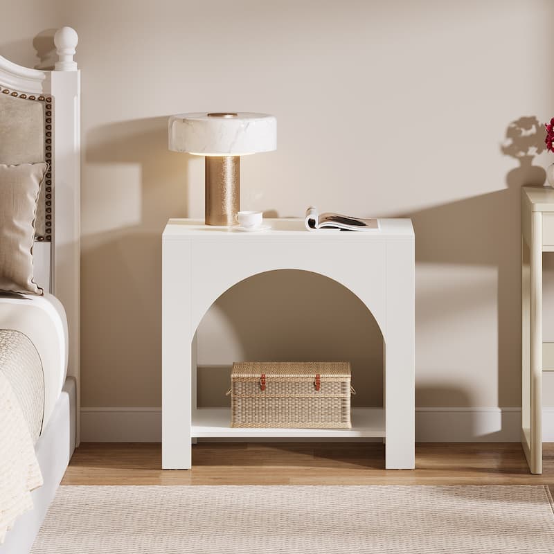 Farmhouse Night Stand Bedside Table for Bedroom Home Living Room - White - No Drawers