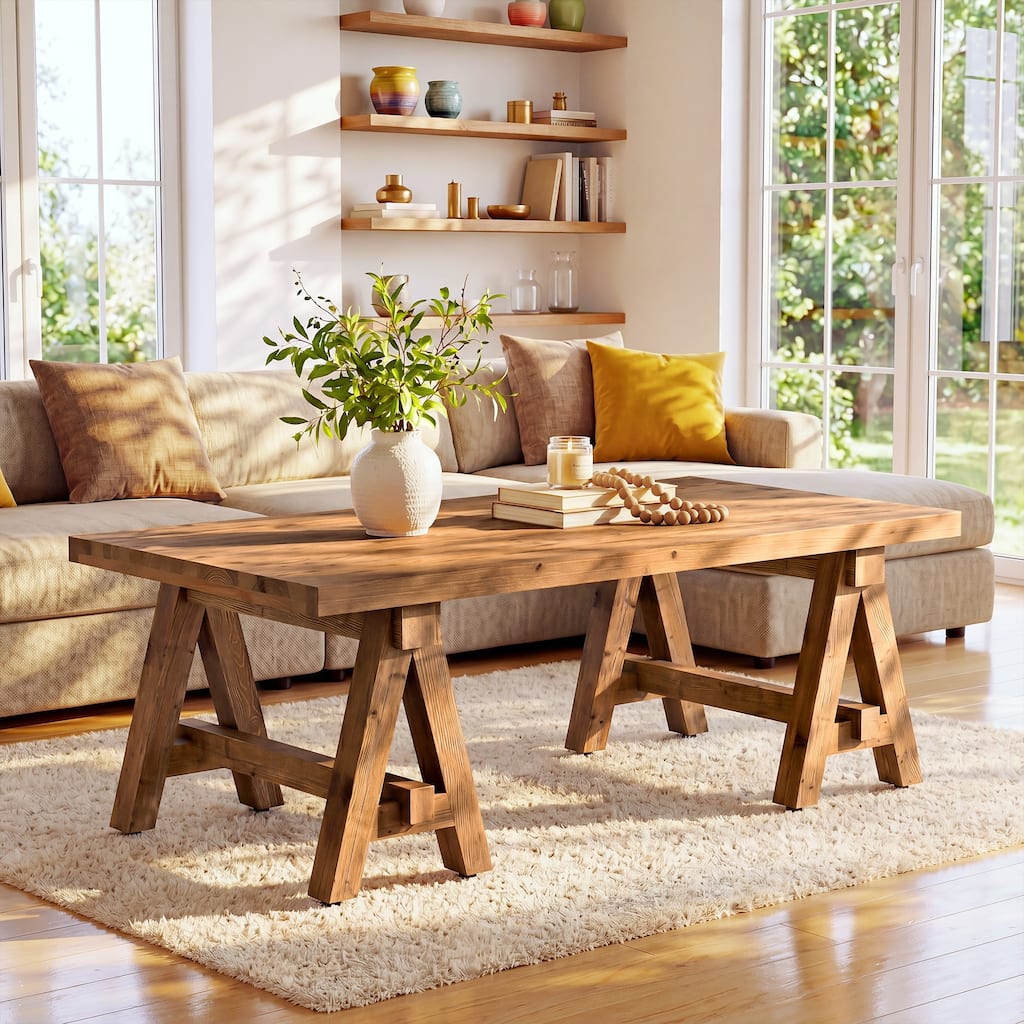 Solid Wood Coffee Table, 47" Center Table, Rectangular Coffee Tea Accent Table for Living Room, Lounge, Home Office