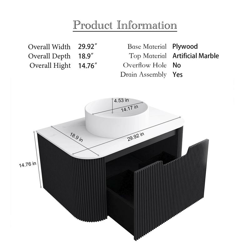 Wall-Mounted Bathroom Vanity with White Round Ceramic Sink