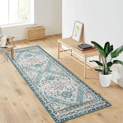 GlowSol Persian Area Rug Vintage Indoor Floor Cover Print Carpet Non-Slip Washable Rug Distressed Rug for Bedroom Living Room