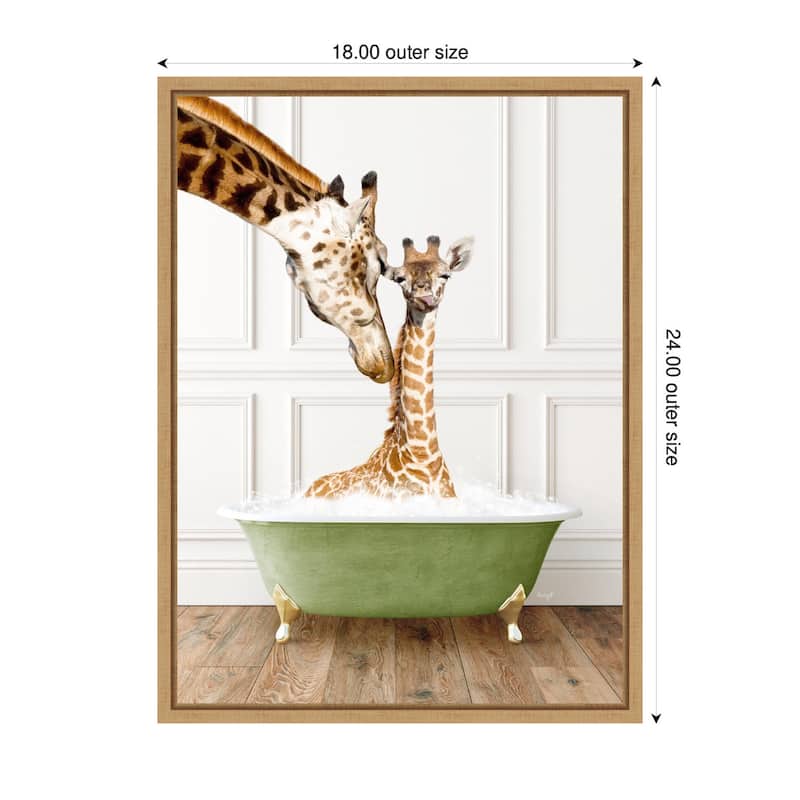 Kate and Laurel Sylvie Mother and Baby Giraffe in Transitional Bathtub Framed Canvas by Amy Peterson