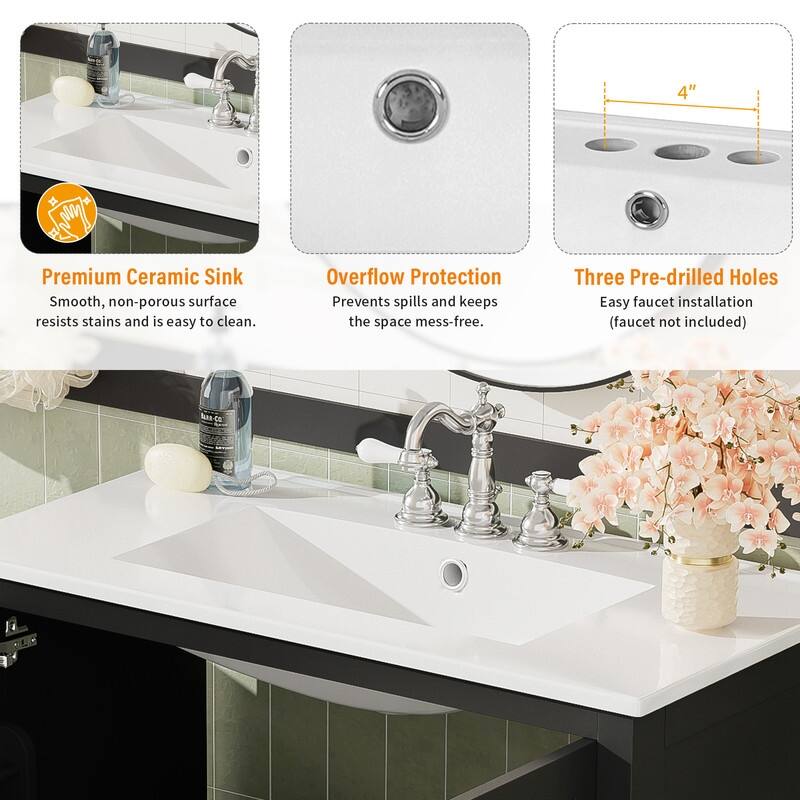 MEDUNJESS 36'' Bathroom Vanity Set with Ceramic Sink, Bathroom Storage Cabinet
