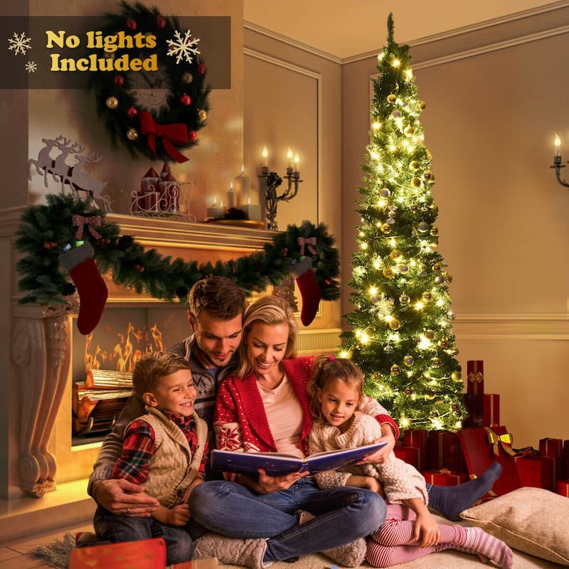 Gymax 8Ft PVC Artificial Pencil Christmas Tree Slim w/ Stand Home - See Details