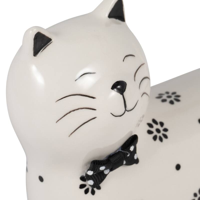 Sagebrook Home Ceramic White Novelty Daisies Cat, Accent Piece Sculpture Home Decor Collectible