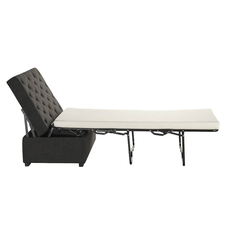 Tufted Sleeper Couch Settee, Ottoman with Folding Sofa Bed, Convertible Ottoman Sleeper with Memory Mattress
