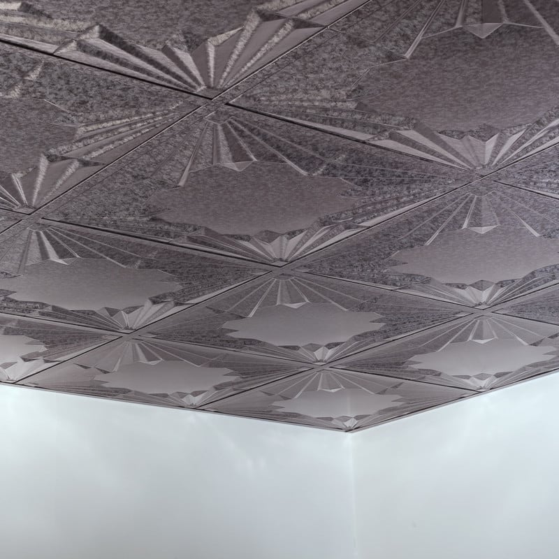 Fasade Art Deco Decorative Vinyl 2ft x 2ft Lay In Ceiling Tile in Galvanized Steel (5 Pack)