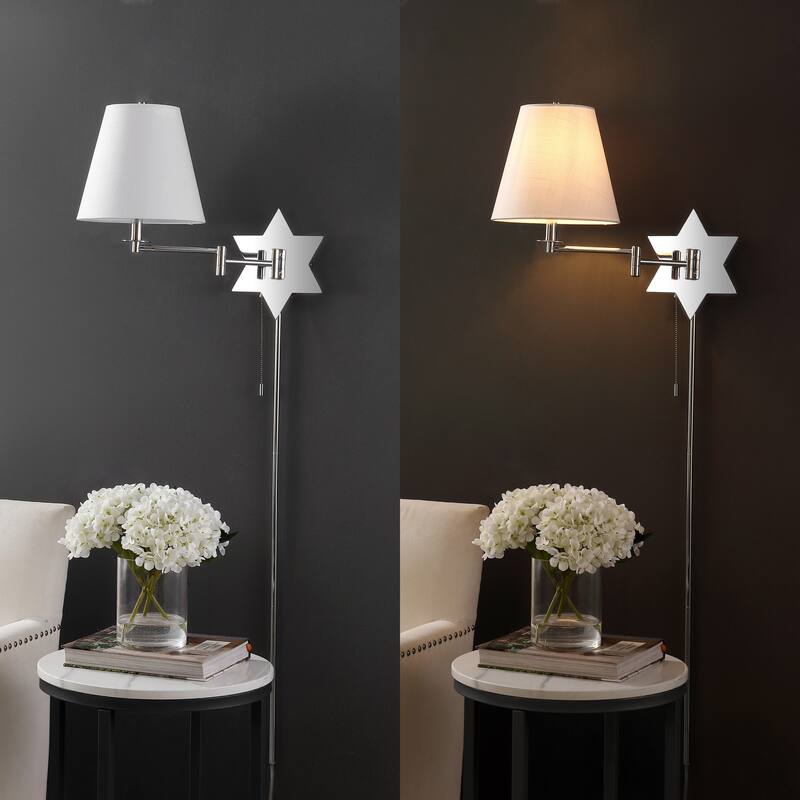 Antler 18.5" 1-Light Modern Swing Arm Plug-In or Hardwired LED Star Sconce with Pull-Chain and USB Charging Port by JONATHAN Y