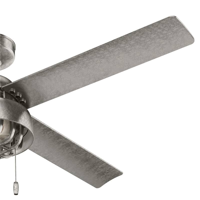Hunter 52" Spring Mill Outdoor Ceiling Fan w/ LED Light and Pull Chain, Damp-Rated - Industrial, Transitional, Caged