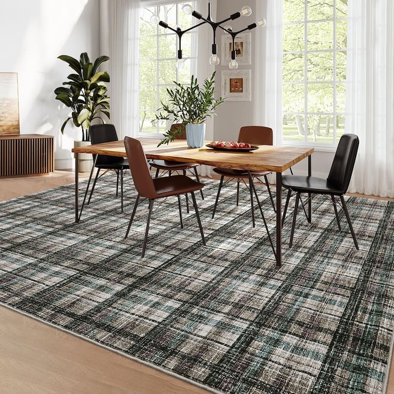Garvee Timeless Check Washable Area Rug