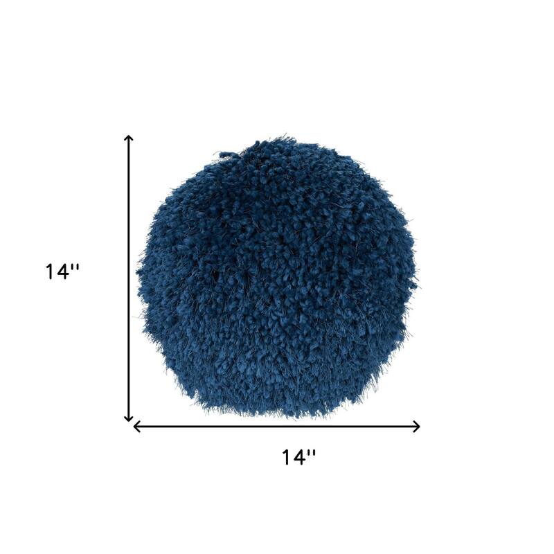 HomeRoots 14" X 14" Teal Blue Round Shag Throw Pillow