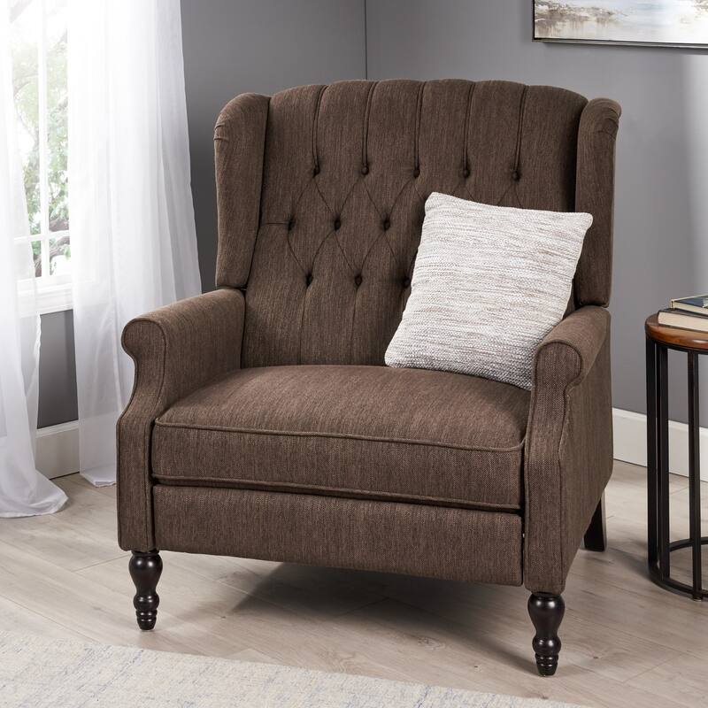Wingback Lounge Sofa Chair, Tufted Push-Back Recliner with Nailhead Trim & Rolled Arms, Retro Living Room Chair with Wood Legs