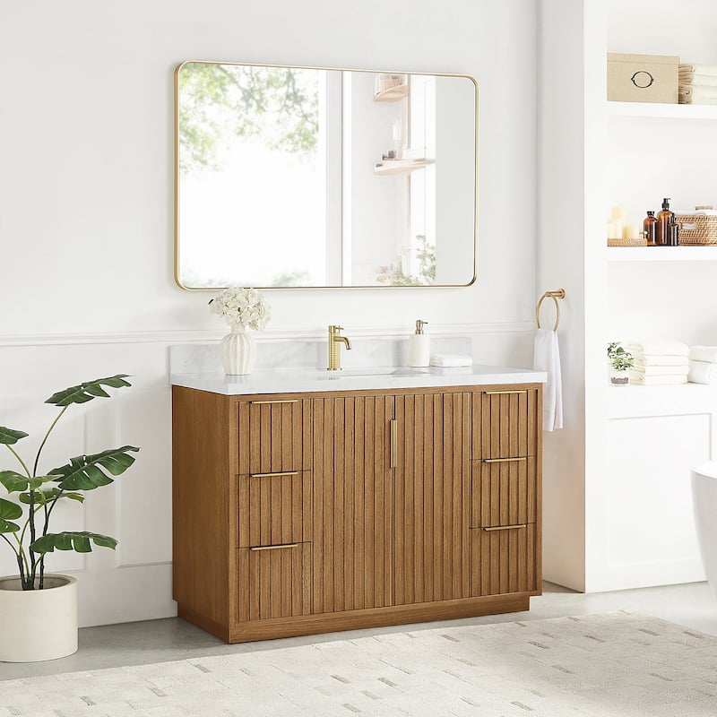 Bangkok Bath Vanity with White Grain Stone Top, no Mirror