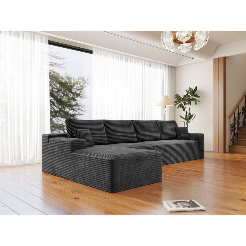Roomfitters 131.9" Modular Sectional Sofa, 4-Piece Compressed Cloud Couch, No Assembly Required, Plush Corduroy, Grey