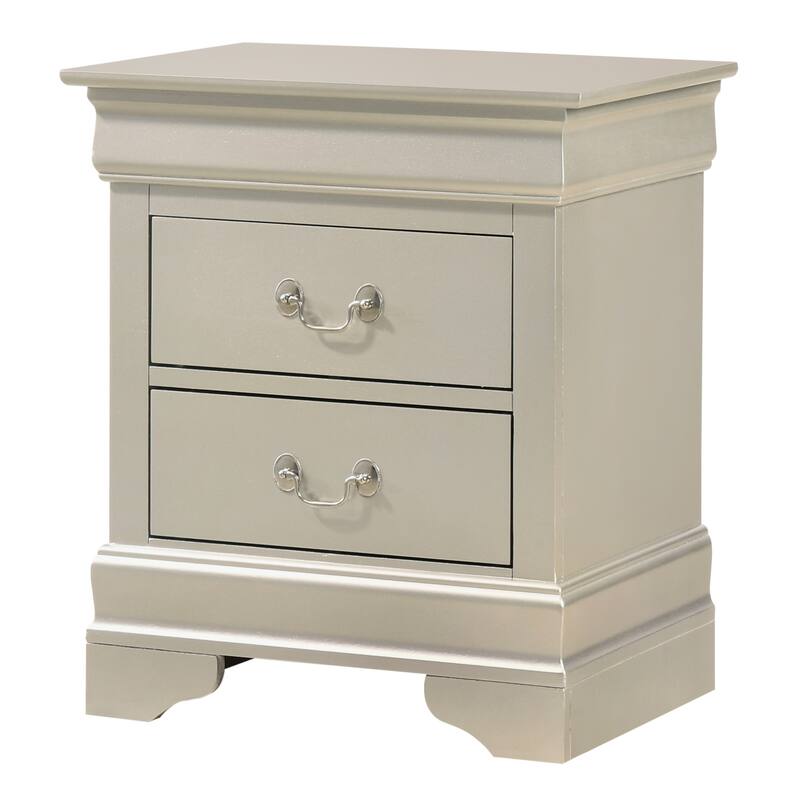 2-Drawer Silver Champagne Nightstand with English Dovetail Drawers, 24 Inch Durable Wood Bedside Table