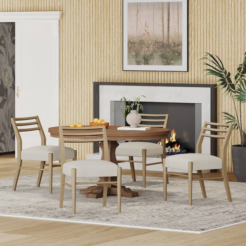 Felly Upholstered Expandable 5 Piece Dining Set by Christopher Knight Home - NaturalBrown/LightAsh/LightBeigeTweed