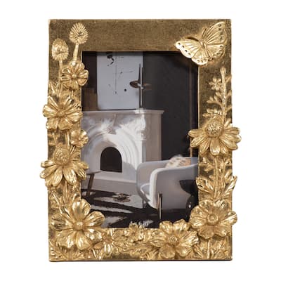 Sagebrook Home 4x6 Gold Resin and Glass Spring Time Photo Frame, Perfect for Cherished Memories
