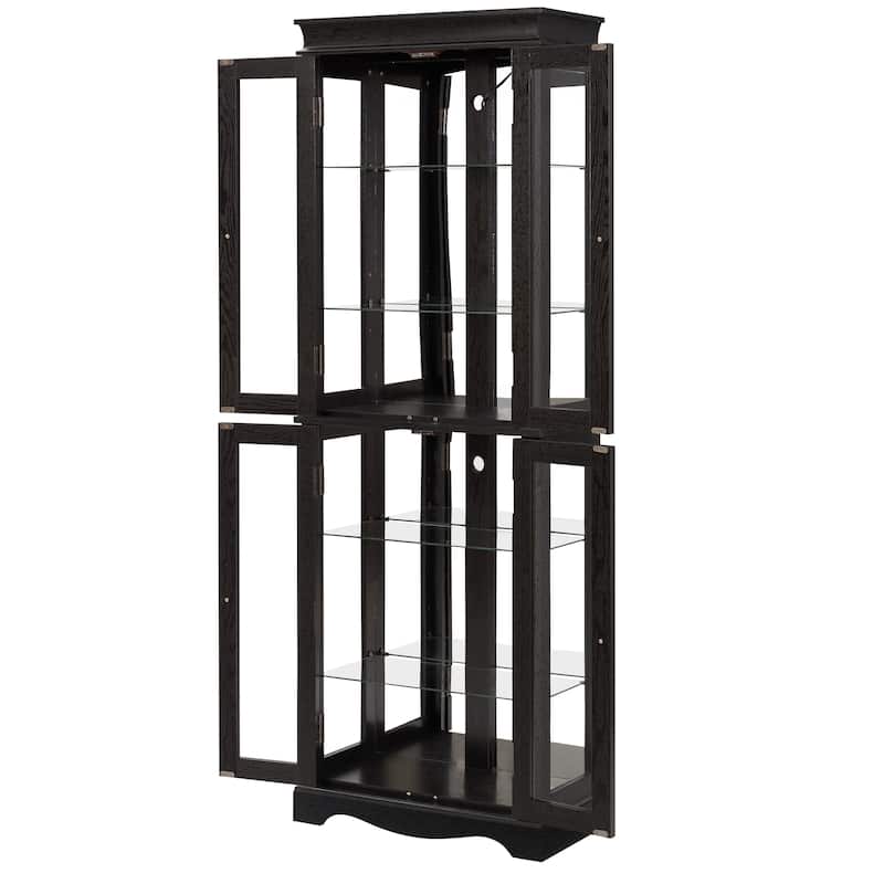 GDF Studio - Tall Lighted Curio Cabinet with Six-Tier Display and Wood Frame.