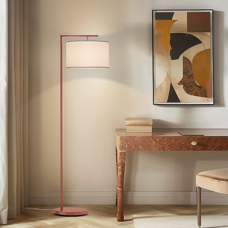 Brightech Montage Modern 60 in. Modern LED Super Bright Floor Lamp with White Fabric Drum Shade