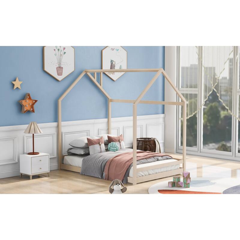 Full House Bed with Roof Design, Safe and Fun Sleeping Space for Kids