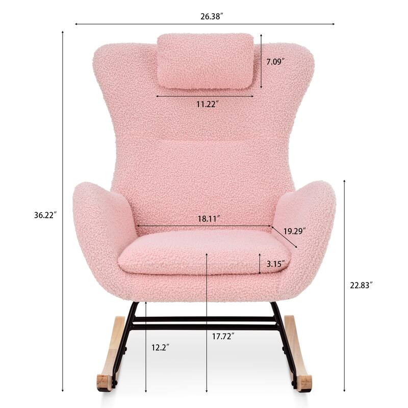 Teddy Upholstered Rocking Chair with High Back, Adjustable Headrest, Side Pocket, Modern Glider Chair for Nursery & Living Room