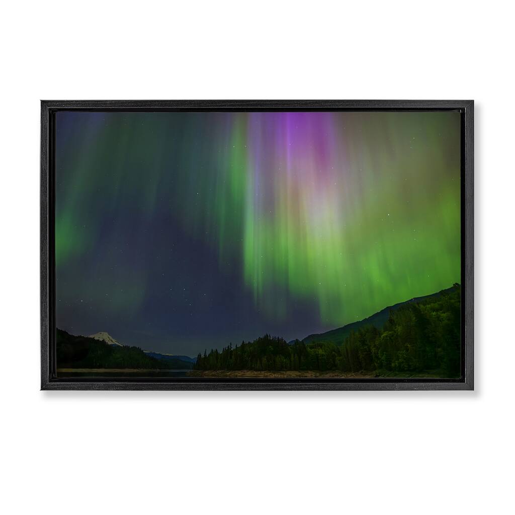 Stupell Green Glowing Northern Lights Framed Floater Canvas Wall Art Design By Nancy Crowell